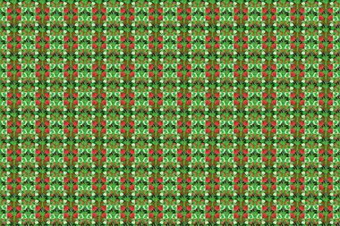 Kırmızı, pembe ve yeşil renklerde desensiz çiçek deseni. Raster illüstrasyonu. Sevimli Raster Cosmos çiçekleri baskısı.