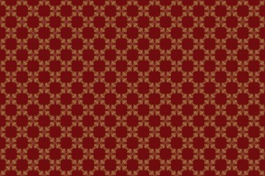 Kırmızı ve altın pürüzsüz desen. Puantiye, konfeti. Raster illüstrasyonu. Parlak fon. Altın folyo dokusu. Soyut geometrik modern arkaplan. Art deco biçimi.