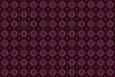 Violet, siyah arka planda kırmızı ve mor pürüzsüz desen. Ortaçağ çiçek desenli. Raster skeci. Doğum günü kartı, davetiye ya da afiş için iyidir. Dekoratif simetri arabesk.