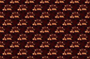 Kahverengi, turuncu ve siyah renklerle elle boyanmış. Raster gül çiçekleri pürüzsüz desen.