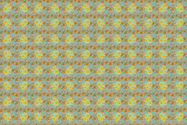 Gül çiçekleri ve yapraklarla optik yanılsama. Raster çizimi iç tasarım, baskı, web ve tekstil tasarımı için iyidir. Gri, sarı ve mavi renklerde çiçeklerin kusursuz dokusu..