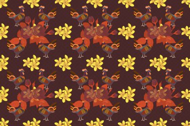 Soyut sarı, kahverengi ve gri güllerle süslenmiş pürüzsüz çiçek deseni..