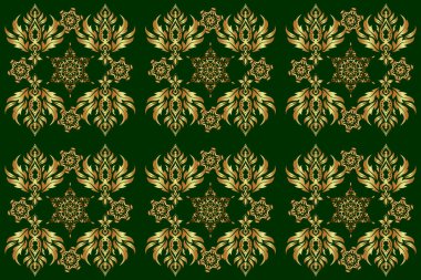 Raster illüstrasyonu. Geometrik yinelenen kusursuz desen, yeşil arkaplan üzerinde, altıgen şekilli altın gradyan.