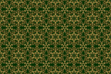 Eski bir süs. Raster illüstrasyonu. Basit, pürüzsüz desen. Yeşil arka planda altın yıldızlar..