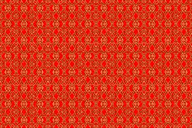 Tebrik ve İş Kartları, Davetiyeler ve Çerçeveler İçin Kırmızı Arkaplanda Altın Elementlerle Tasarım. Retro altın pürüzsüz desen. Viktorya Stili Süsleme İçin Klasik Altın Parşömenler.