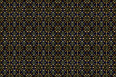 Yeşil, kırmızı ve sarı soyut çiçek süsü, soyut dekoratif elementlerin pürüzsüz deseni..