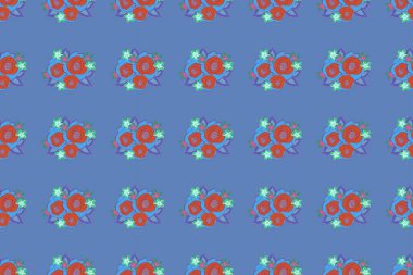 Kraliyet çiçeğiyle modern çiçek deseni. Renkli yön deseni pembe ve mavi renklerde. Kusursuz çiçek süsü..