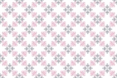 Yeşil, pembe ve beyaz renklerde pürüzsüz döşeme deseni. Klasik kumaş süsü.