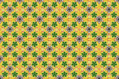 Kahverengi, sarı ve yeşil renkli çiçeklerle sulu boya deseni. Çiçekli zarif desen, suluboya etkisi. Vintge tarzında moda baskı. Dekorasyon ve tasarım için güzel desen