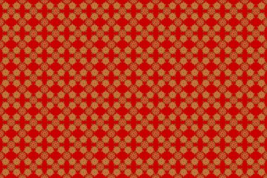 Soyut geometrik modern arkaplan. Puantiye, konfeti. Parlak fon. Raster illüstrasyonu. Art deco tarzı. Kırmızı ve altın pürüzsüz desen. Altın folyonun dokusu.