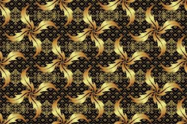 Siyah arka planda altın şebeke olan kusursuz bir desen. Raster kare kompozisyonu ve altın antika süsü..