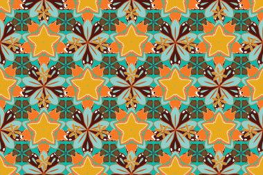 Zarif raster klasik kusursuz desen. Sarı, turuncu ve mavi tekrarlayan elementlerle kusursuz soyut doku. Güzel iz..