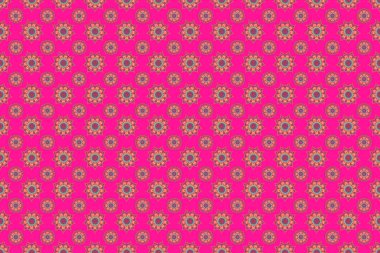 Pembe, turuncu ve sarı pürüzsüz desen doğum günü kartı, davetiye ya da afiş için iyidir. Raster illüstrasyonu. Ortaçağ kraliyet düzeni. Dekoratif simetri arabesk.