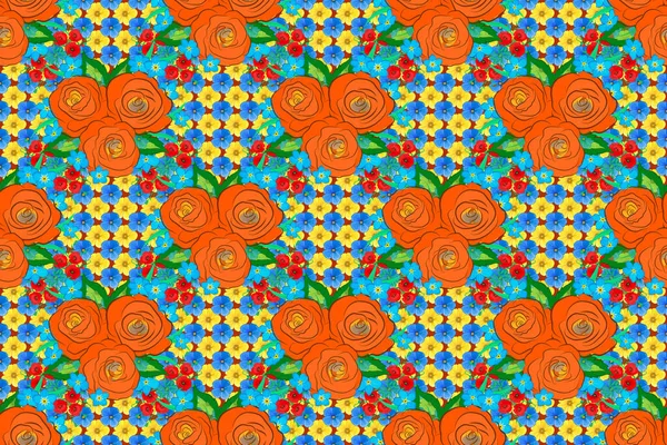 Orange Blue Yellow Floral Seamless Pattern — Stock Photo, Image