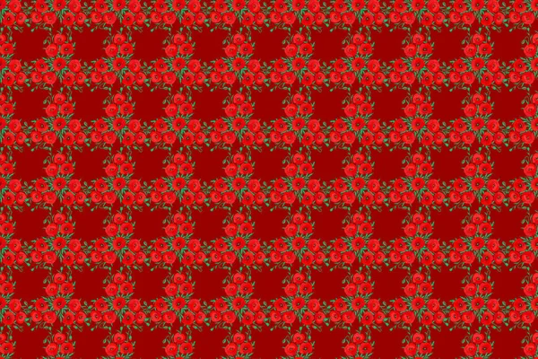 装飾的なケシの花と赤の背景に民族の花のシームレスなパターン ラスターイラスト — ストック写真