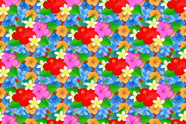 Ganska Blommigt Tryck Med Blå Gröna Och Röda Små Blommor — Stockfoto