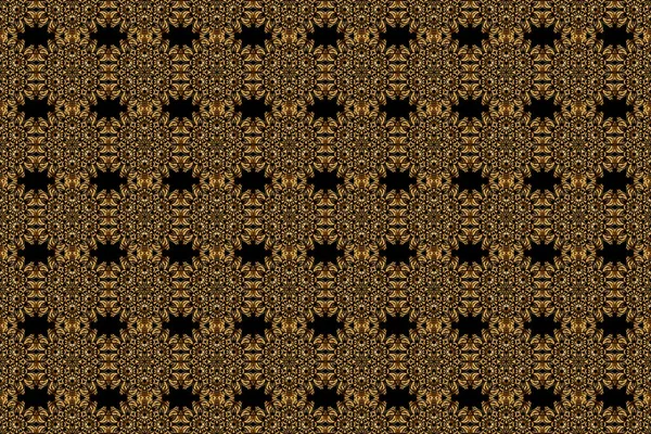 Luxurious Seamless Pattern Golden Ornament Stylized Waves Black Background Raster — Stock Photo, Image