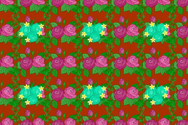 Patrón Sin Costuras Con Flores Rosas Hojas Verdes Patrón Gráfico —  Fotos de Stock