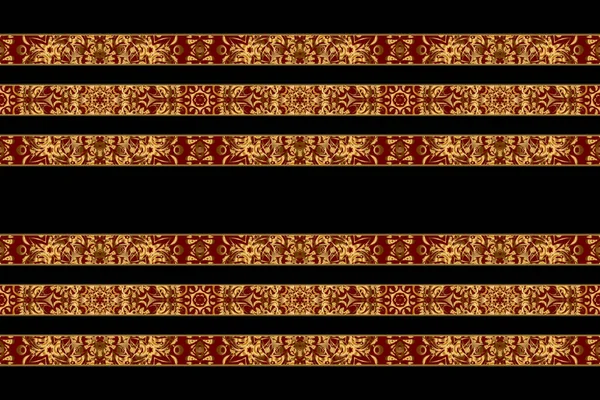 Raster Nahtloses Muster Goldene Und Rote Ornamente Auf Schwarzem Hintergrund — Stockfoto
