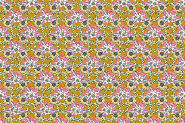 Seamless Pattern Decorative Summer Flowers Pink Green Colors Watercolor Illustration — Stock Photo, Image