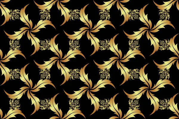 Seamless Floral Border Vintage Golden Ornament Black Background Raster Golden — Stock Photo, Image