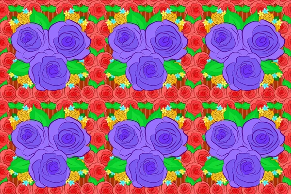 Акварель Цветами Розы Оранжевом Фиолетовом Зеленом Цветах Растровая Иллюстрация Английские — стоковое фото