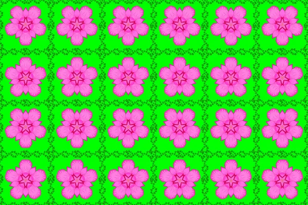 Rasterløse Sømløse Blomstermønstre Grønn Bakgrunn Håndtegnet Blomsterstruktur Pynteblomster Til Bruk – stockfoto