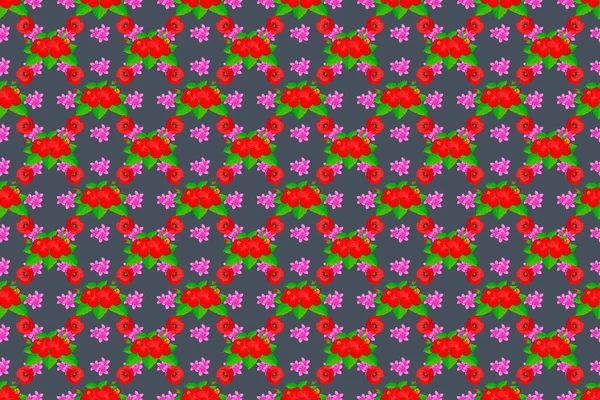 Trendiger Print Auf Grauem Hintergrund Exquisites Muster Mit Hibiskusblüten Vintage — Stockfoto