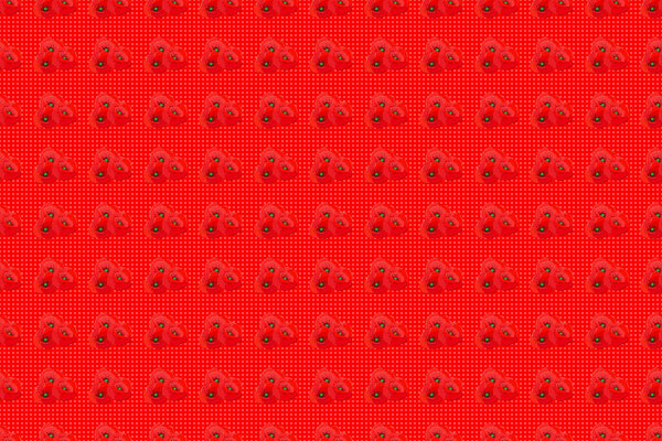 Seamless raster pattern on a red background with cute poppy flowers. Floral background.