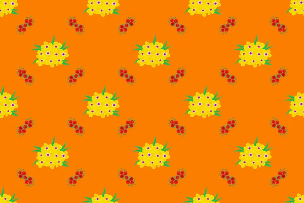 Raster Seamless Background Pattern Tropical Leaves Flowers Orange Background — Stock Photo, Image