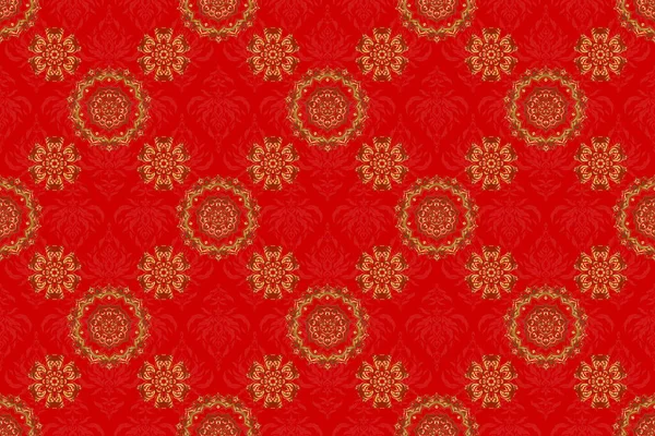 Star Pattern Red Backdrop Golden Vintage Ornament Raster Seamless Background — Stock Photo, Image