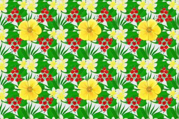 Raster flower concept on a gray backdrop. Floral pattern can be used for wallpaper, wrapping paper, textile print. Leaf natural floral pattern, summer design.