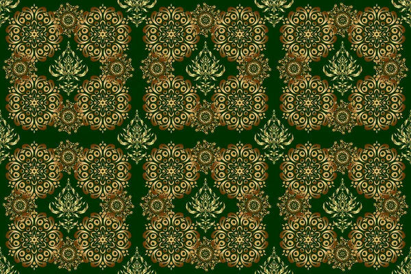 Raster illustration. Luxury ornament for wallpaper, invitation, wrapping. Royal golden seamless pattern on a green background.