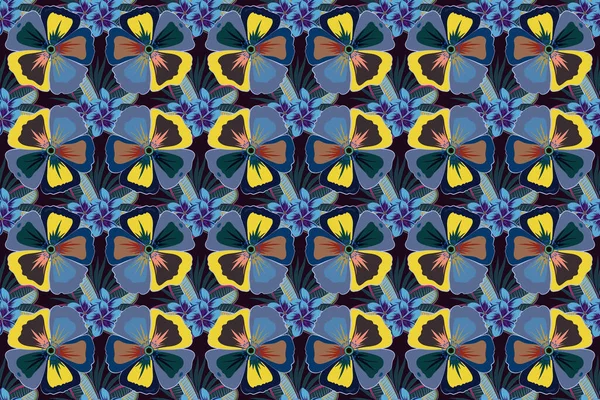 Растровая Иллюстрация Бесшовный Цветочный Узор Милых Цветах Космоса Синем Желтом — стоковое фото