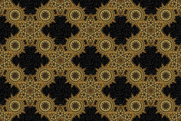 Diseño Vintage Colores Negro Dorado Damasco Elegante Fondo Pantalla Patrón —  Fotos de Stock