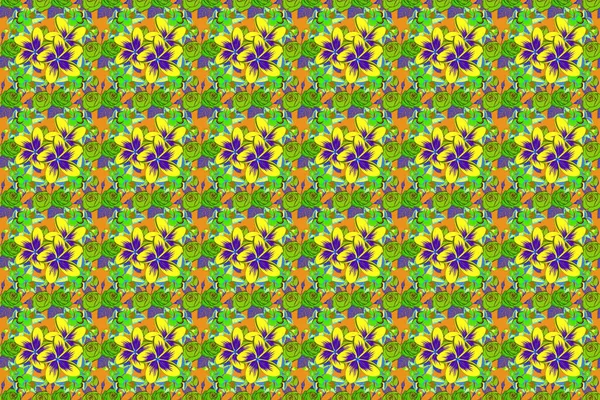 Растровый Узор Желтом Синем Зеленом Цветах Красивые Цветы Акварели Яркая — стоковое фото