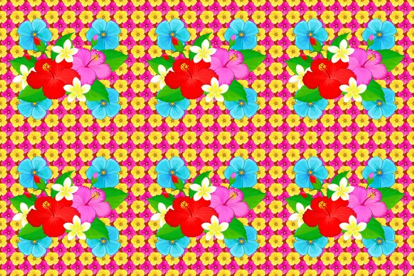 Patrón Sin Costuras Raster Elegancia Abstracta Con Flores Hibisco Colores —  Fotos de Stock