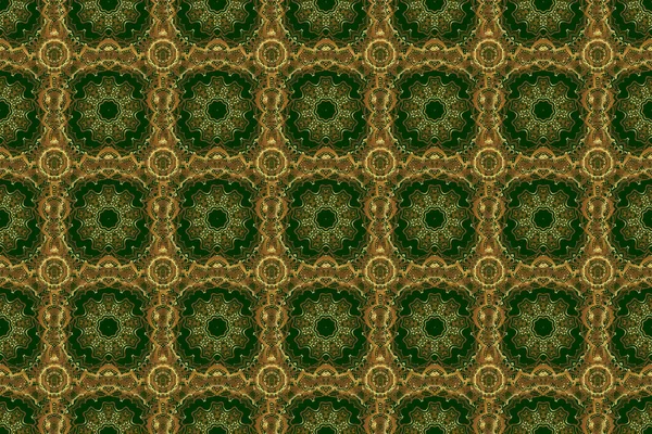Raster Golden Mehndi Nahtlose Muster Auf Grün Traditioneller Indischer Stil — Stockfoto