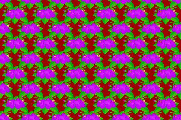 Nahtloses Hintergrundmuster Mit Stilisierten Hibiskusblüten Und Blättern Auf Rotem Hintergrund — Stockfoto