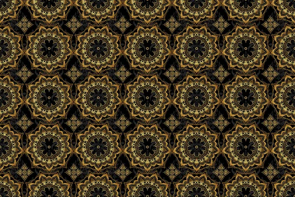 Abstract golden background in black and golden colors for invitation template. Raster golden seamless pattern.