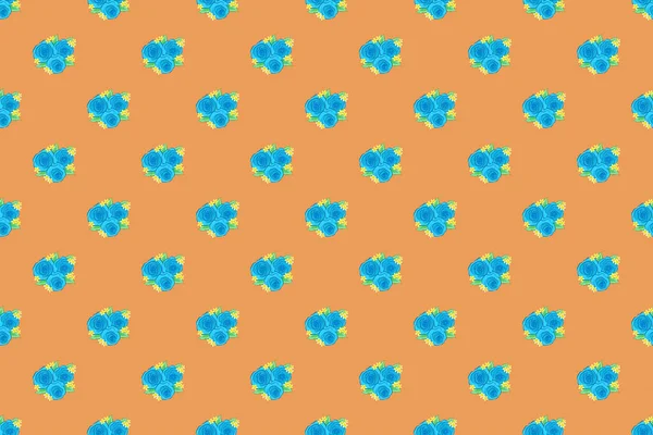 Nahtloses Handgezeichnetes Raster Rosenblütenmuster Den Farben Beige Blau Und Orange — Stockfoto