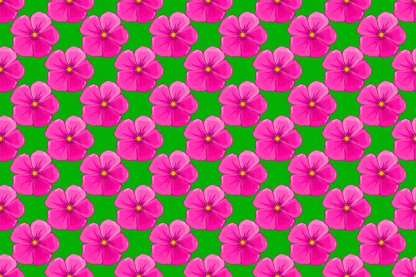 Raster Seamless Background Pattern Stylized Cosmos Flowers Leaves Magenta Green — Stock Photo, Image