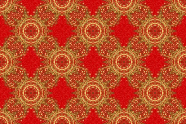 Nahtlose Klassische Raster Goldenes Muster Traditionelles Orientalisches Ornament Auf Rotem — Stockfoto
