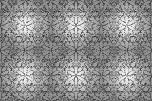 Λευκό Και Μαύρο Λαμπερό Στολίδι Δαμασκηνί Αδιάλειπτη Μοτίβο Αφηρημένα Σχήματα — Φωτογραφία Αρχείου