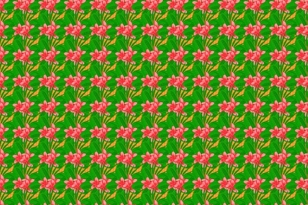 Raster plumeria çiçeği turuncu arka planda kusursuz desen.