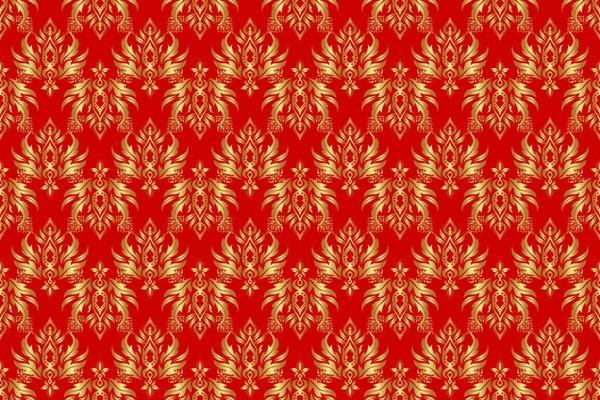 Raster Illustration Königlich Goldenes Nahtloses Muster Auf Rotem Hintergrund Luxus — Stockfoto