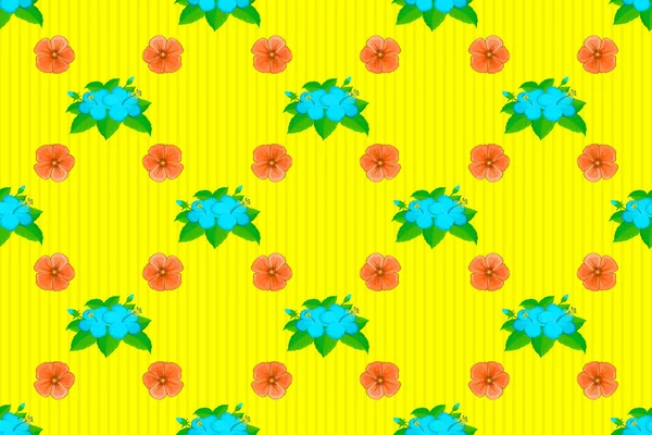 Aquarell Hibiskusblüten Mit Nahtlosem Muster Auf Gelbem Hintergrund Raster Romantischer — Stockfoto