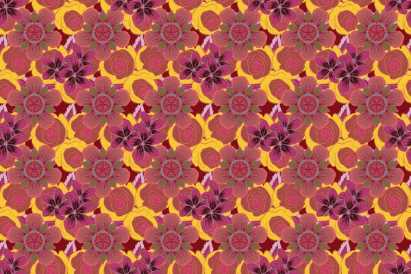 Abstrakte Eleganz Nahtloses Muster Mit Floralen Motiven Gelben Roten Und — Stockfoto