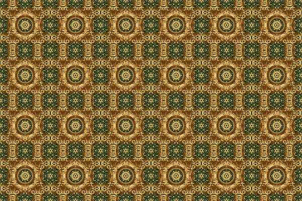 Green and golden pattern. Elegant raster classic golden seamless pattern. Seamless abstract background with golden repeating elements.