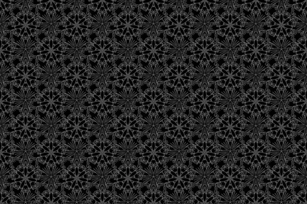 东方轮廓装饰品无缝图案 伊斯兰光栅的轮廓设计 白色和黑色复古纺织品印花 以花卉为主题的瓷砖 — 图库照片